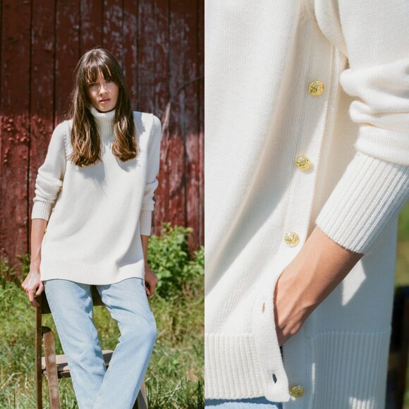 Tuckernuck Sweaters - Tuckernuck NEW Winter White Sophia Wool Knit Turtleneck High Low Sweater Size M